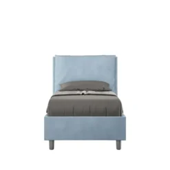 Letto 80x190cm singolo contenitore con giroletto imbottito in microfibra azzurro LIT28