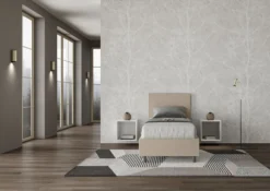 Letto 80x190cm singolo contenitore con testiera liscia in similpelle tortora LIT14