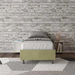 Letto 80x190cm singolo contenitore sommier in microfibra tè verde LIT4