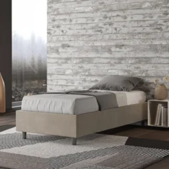 Letto 80x190cm singolo contenitore sommier in microfibra sabbia beige LIT4