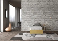 Letto 80x190cm singolo contenitore sommier in microfibra ocra LIT4