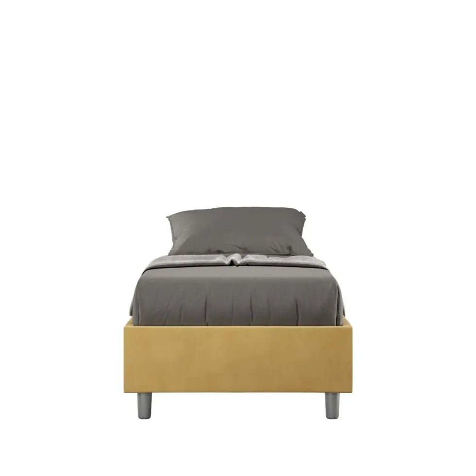 Letto 80x190cm singolo contenitore sommier in microfibra ocra LIT4