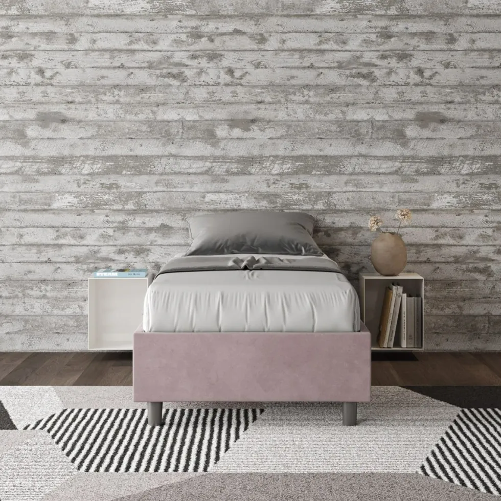Letto 80x190cm singolo contenitore sommier in microfibra glicine lilla LIT4