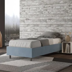 Letto 80x190cm singolo contenitore sommier in microfibra azzurro LIT4