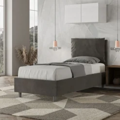 Letto 80x210cm singolo contenitore con giroletto imbottito in microfibra grigio LIT36