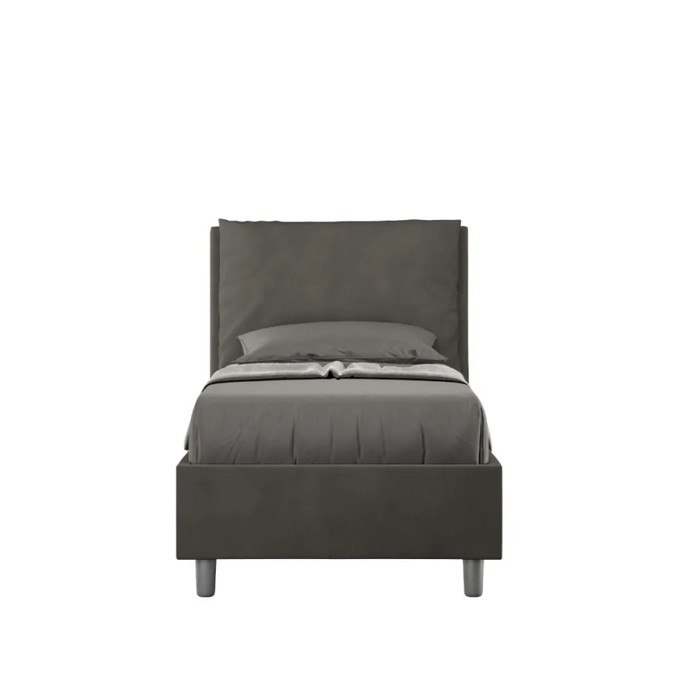Letto 80x210cm singolo contenitore con giroletto imbottito in microfibra grigio LIT36