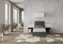 Letto 80x210cm singolo contenitore con giroletto imbottito in microfibra grigio LIT36