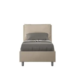 Letto 80x210cm singolo contenitore con giroletto imbottito in similpelle tortora LIT34