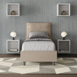 Letto 80x210cm singolo contenitore con giroletto imbottito in similpelle tortora LIT34