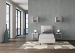 Letto 80x210cm singolo contenitore con giroletto imbottito in similpelle bianco LIT34