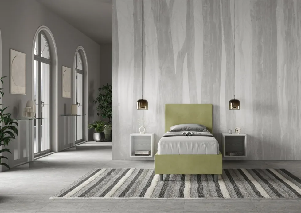 Letto 80x190cm singolo con testiera liscia in microfibra tè verde LIT15