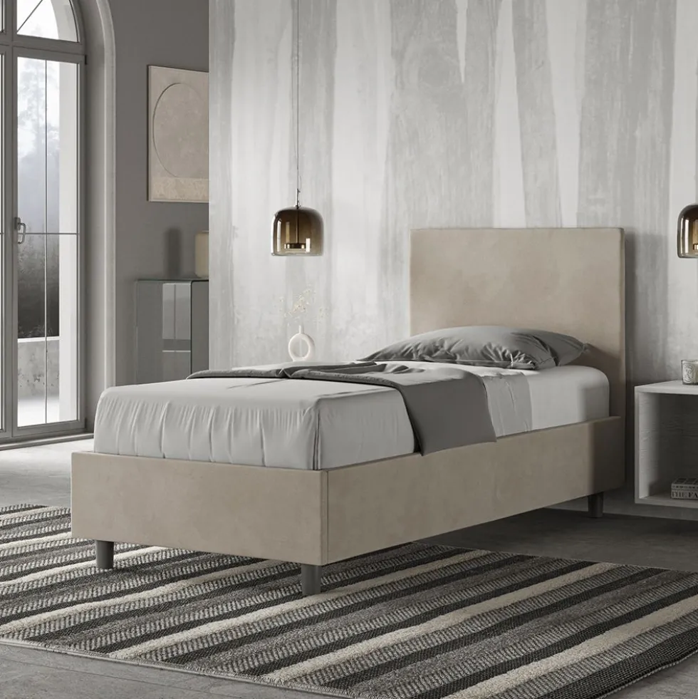 Letto 80x190cm singolo con testiera liscia in microfibra sabbia beige LIT15