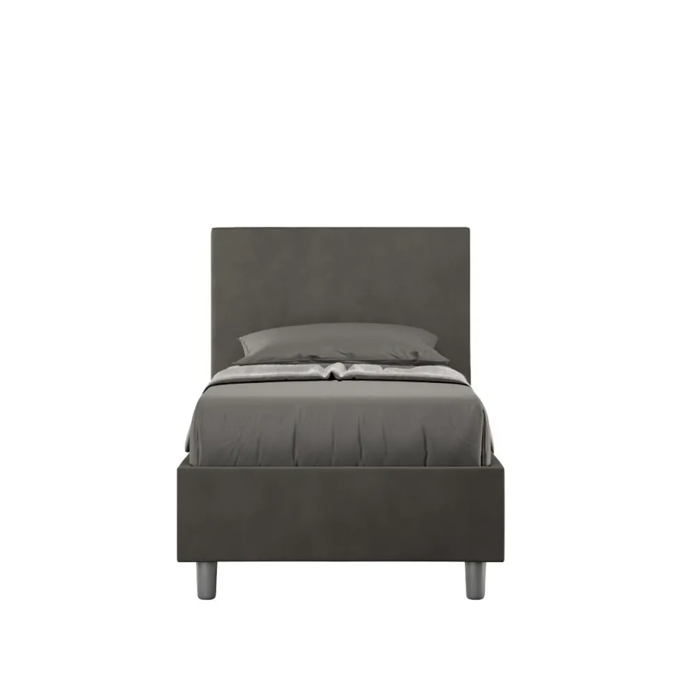 Letto 80x190cm singolo con testiera liscia in microfibra grigio LIT15