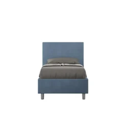 Letto 80x190cm singolo con testiera liscia in microfibra blu LIT15