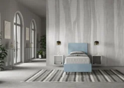 Letto 80x190cm singolo con testiera liscia in microfibra azzurro LIT15