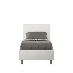 Letto 80x200cm singolo con testiera liscia in similpelle bianco LIT17
