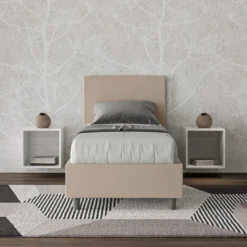 Letto 80x190cm singolo con testiera liscia in similpelle tortora LIT13