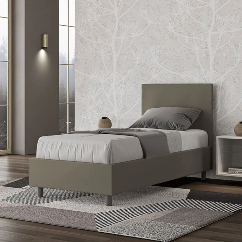 Letto 80x190cm singolo con testiera liscia in similpelle cappuccino LIT13