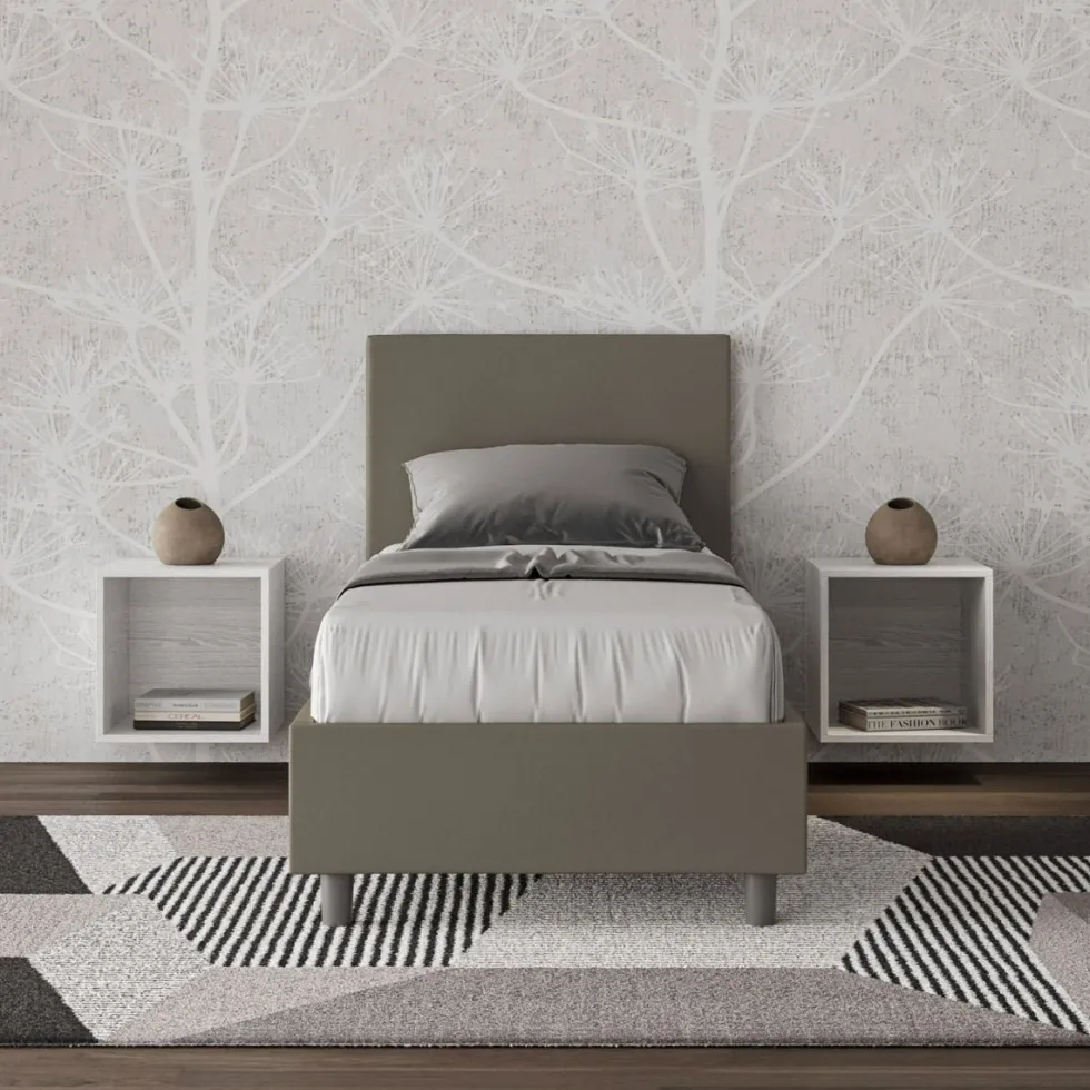 Letto 80x190cm singolo con testiera liscia in similpelle cappuccino LIT13
