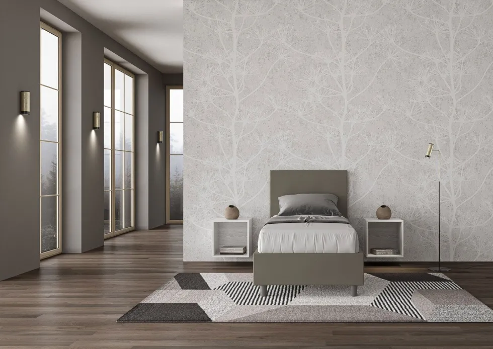 Letto 80x190cm singolo con testiera liscia in similpelle cappuccino LIT13
