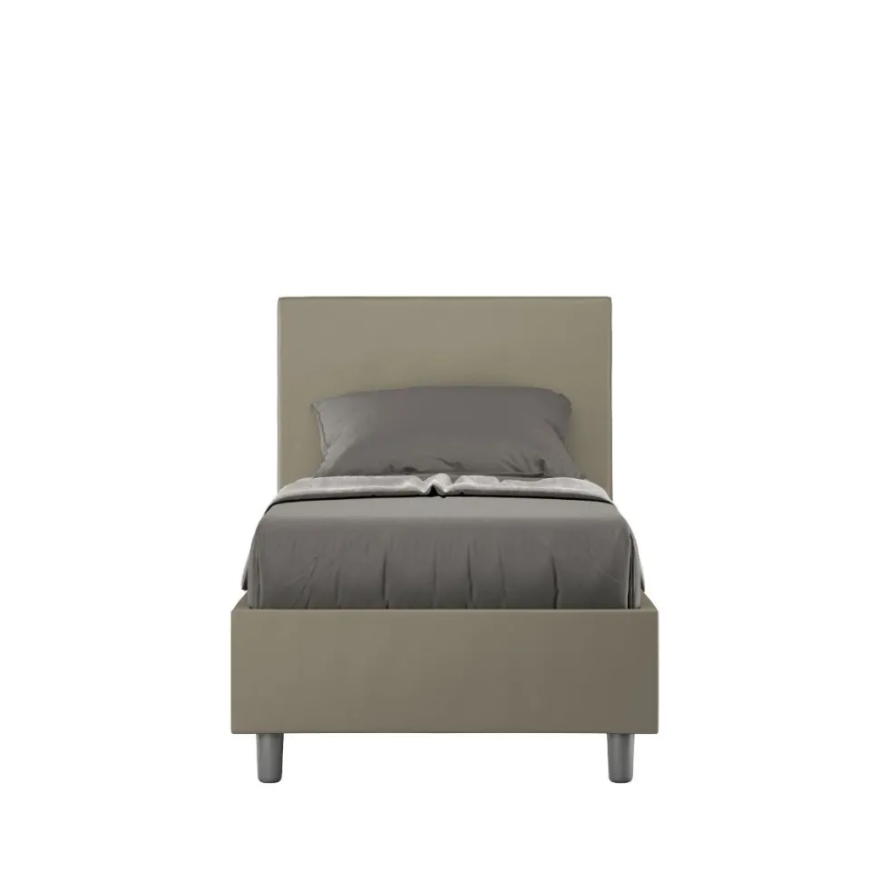Letto 80x190cm singolo con testiera liscia in similpelle cappuccino LIT13