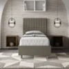 Letto 80x200cm singolo con testiera a quadretti in similpelle cappuccino LIT63