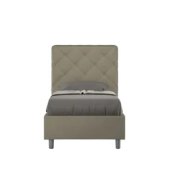 Letto 80x200cm singolo con testiera trapuntata design a rombo cappuccino LIT69