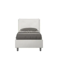 Letto 80x210cm singolo con tre bottoni in similpelle bianco LIT51