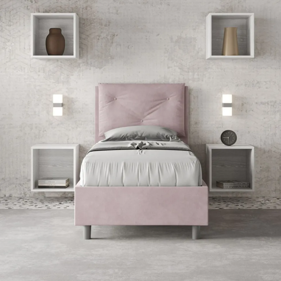 Letto 90x210cm singolo con tre bottoni in microfibra glicine lilla LIT115