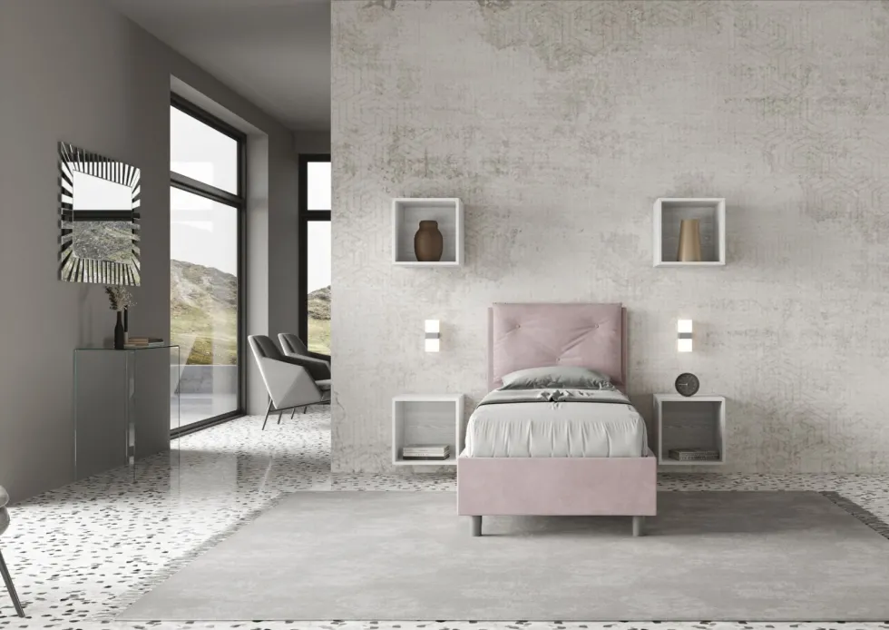 Letto 90x210cm singolo con tre bottoni in microfibra glicine lilla LIT115