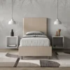 Letto 90x210cm singolo imbottito in similpelle tortora LIT121