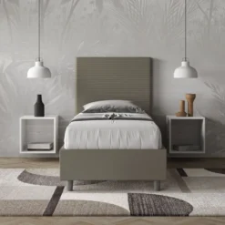 Letto 90x210cm singolo imbottito in similpelle cappuccino LIT121