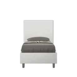 Letto 90x200cm singolo imbottito in similpelle bianco LIT119