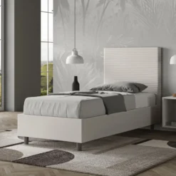 Letto 90x200cm singolo imbottito in similpelle bianco LIT119