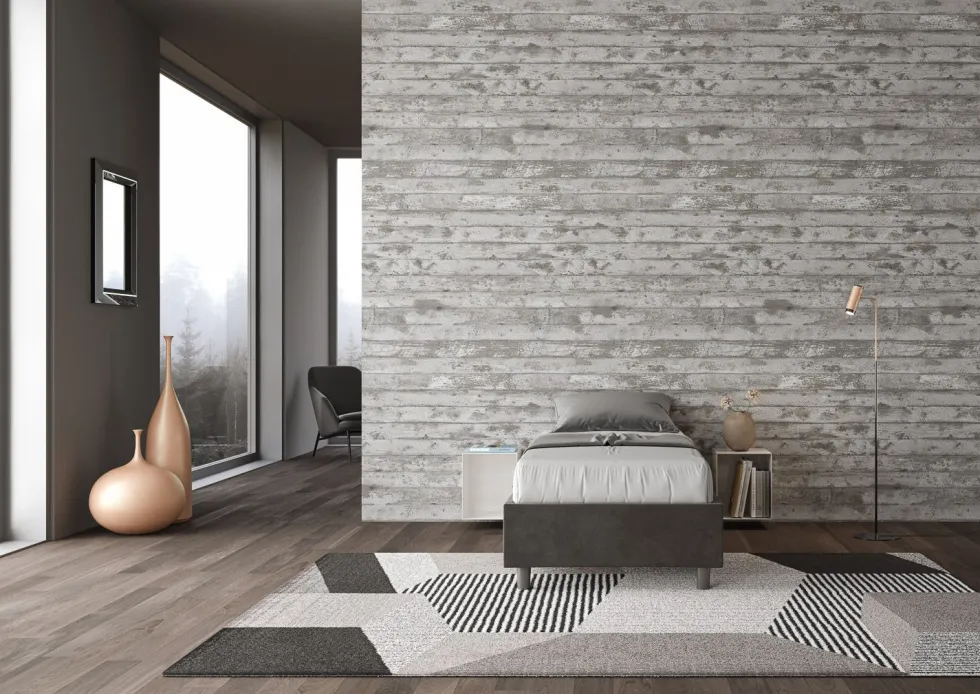 Letto 90x210cm singolo sommier in microfibra grigio LIT97