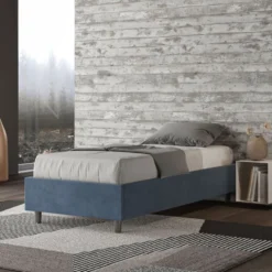 Letto 90x210cm singolo sommier in microfibra blu LIT97