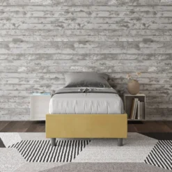 Letto 90x210cm singolo sommier in microfibra ocra LIT97