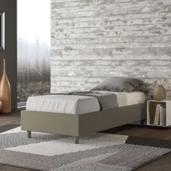 Letto 80x210cm singolo sommier in similpelle cappuccino LIT9