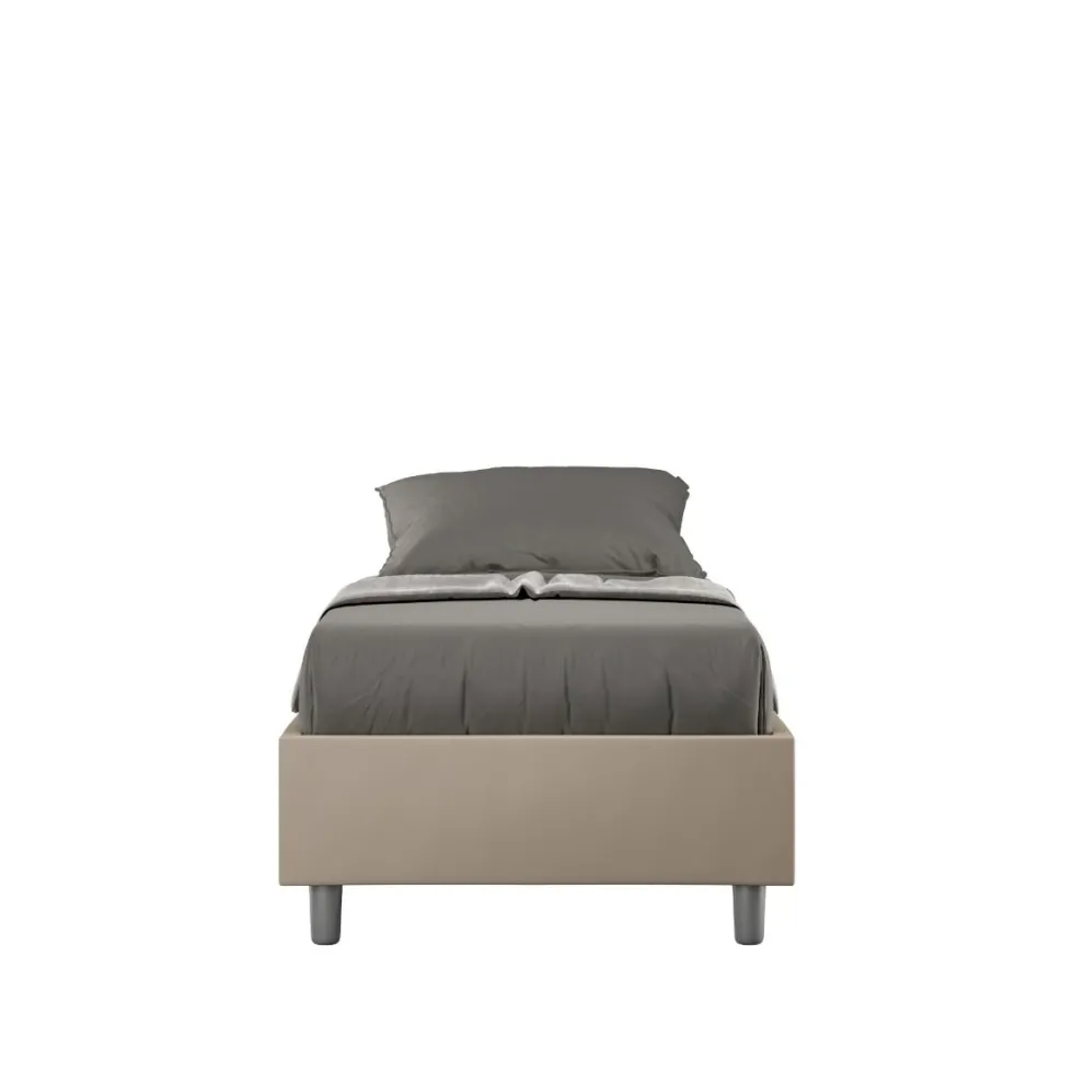 Letto 80x200cm singolo sommier in similpelle tortora LIT5
