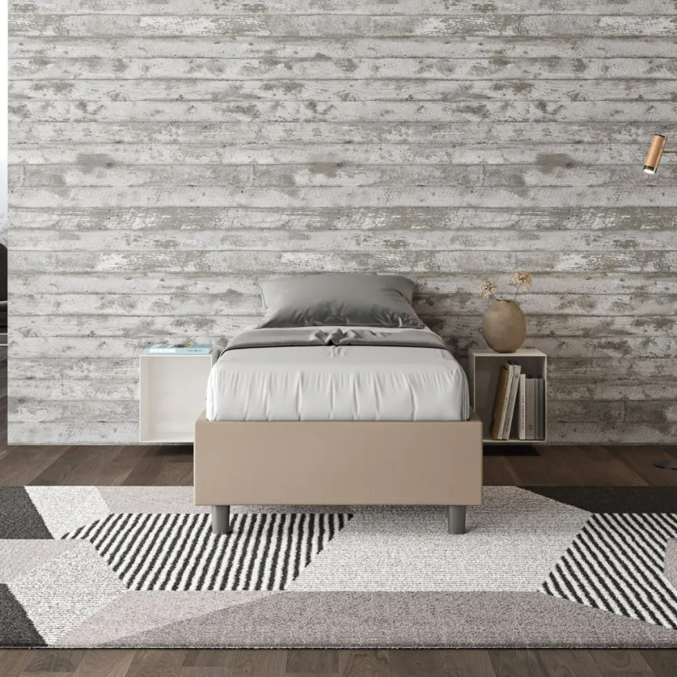 Letto 80x200cm singolo sommier in similpelle tortora LIT5