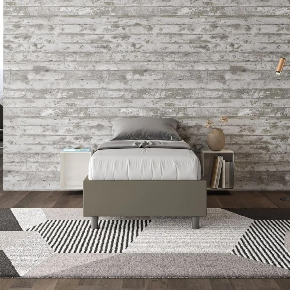 Letto 80x190cm singolo sommier in similpelle cappuccino LIT1