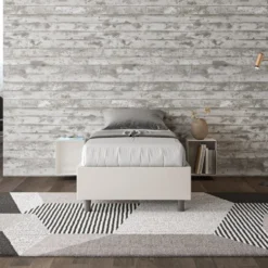 Letto 80x190cm singolo sommier in similpelle bianco LIT1