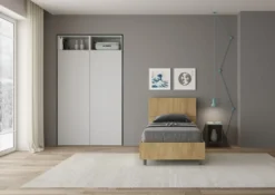 Letto 80x200cm singolo testiera dritta effetto legno quercia LIT79