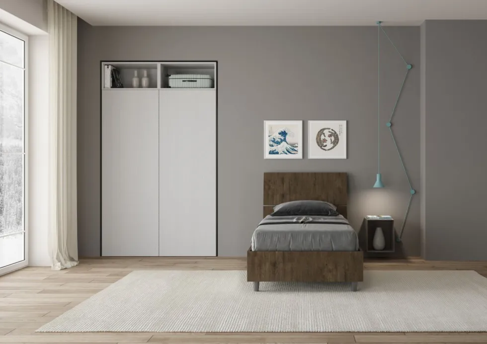 Letto 80x190cm singolo testiera dritta effetto legno noce LIT77