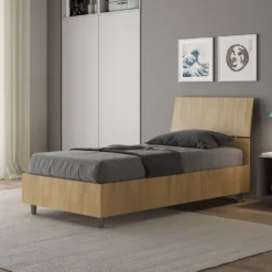 Letto 80x200cm singolo testiera inclinata effetto legno quercia LIT83