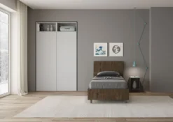 Letto 80x200cm singolo testiera inclinata effetto legno noce LIT83
