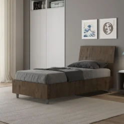 Letto 80x200cm singolo testiera inclinata effetto legno noce LIT83