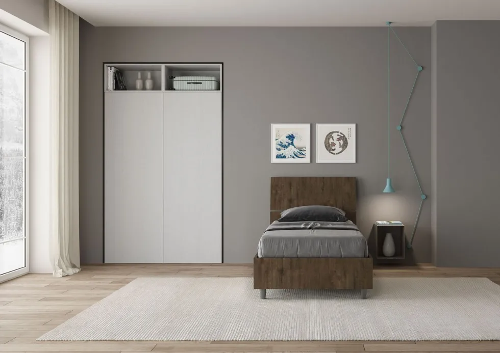 Letto 80x190cm singolo testiera inclinata effetto legno noce LIT81