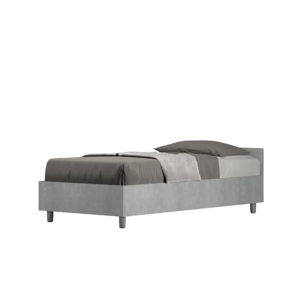 Letto 80x200cm singolo testiera in nobilitato design moderno cemento LIT75