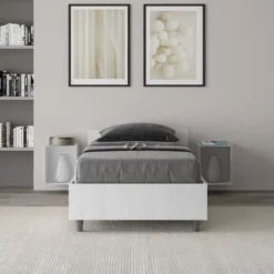 Letto 80x200cm singolo testiera in nobilitato effetto legno bianco frassino LIT75